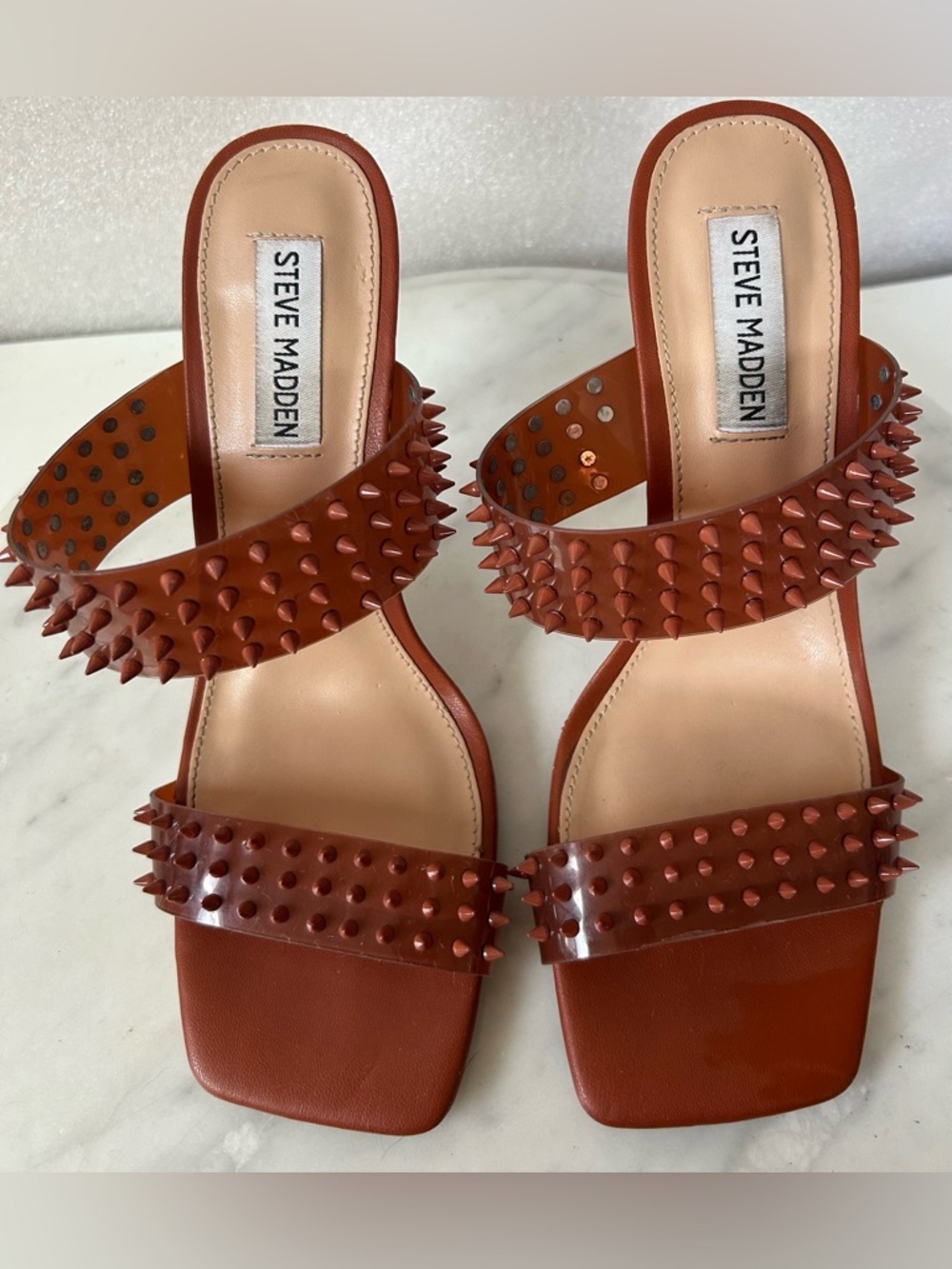 STEVE MADDEN TAN LUNNA SPIKY STUDED HEELS, Sz.8. SUPER SEXY, ELEVATES ANY OUTFIT - Picture 4 of 7